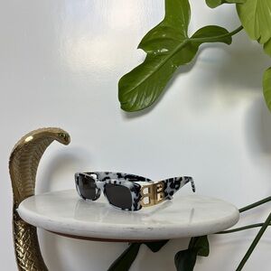 Balenciaga Black and White Sunglasses with Gold Detail